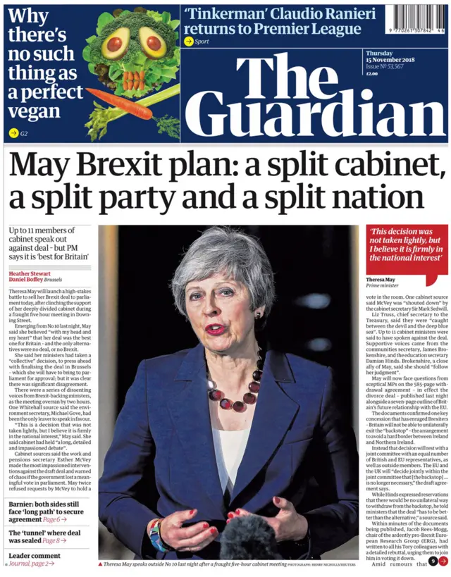 Guardian front page, 15/11/18