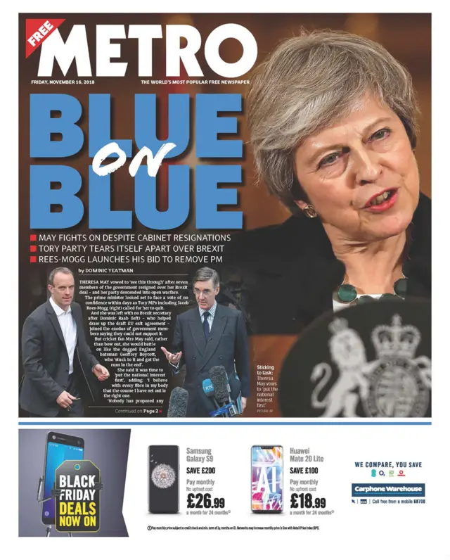 The Metro front page Friday