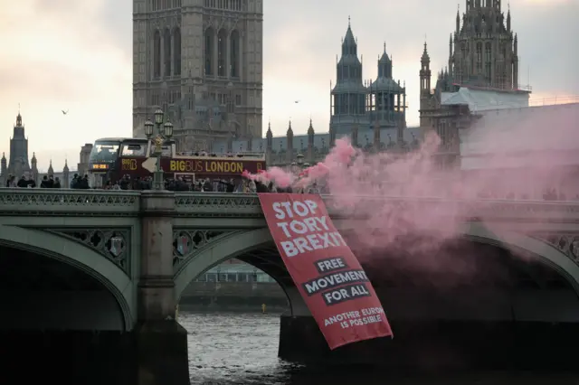 Protesters on Westminster Bridge in London