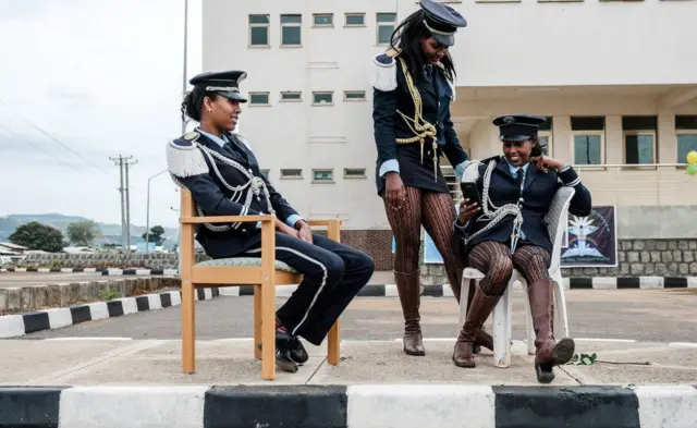 Brass band members in Ethiopia waiting to perform