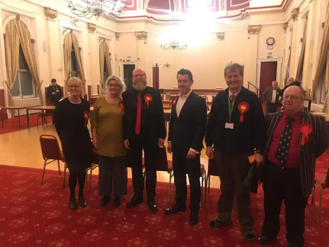 The winning Labour team. Left to right, Gemma Joman, Yvonne Callingham, Councillor Michael Callingham, Bassetlaw District Council leader Simon Greaves, Councillor Jim Anderson and Ray Fielding