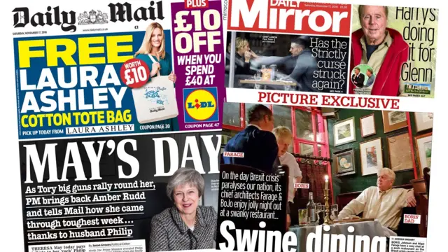 Daily Mail and Daily Mirror front pages for 17/11/18