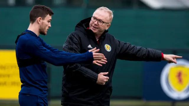 Scotland captain Andy Robertson and head coach Alex McLeish