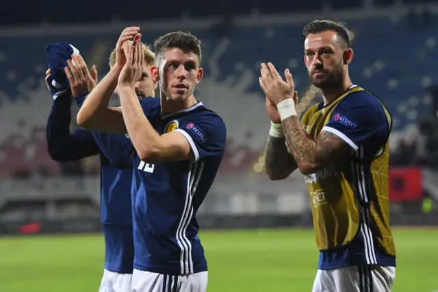 Scotland's Ryan Christie and Steven Fletcher celebrate