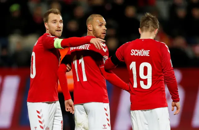 Christian Eriksen, Martin Braithwaite and Lasse Schone