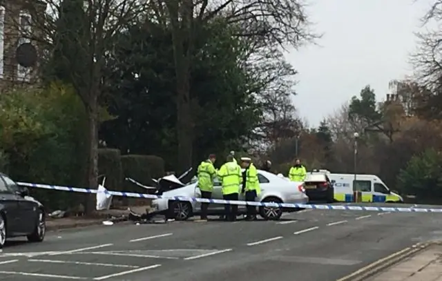 The crash scene on Halifax Road, near Dewsbury.