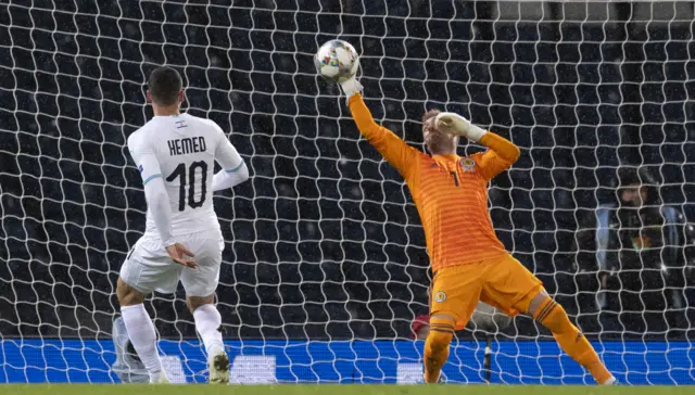 Allan McGregor makes a sensational save to deny Tomer Hemed