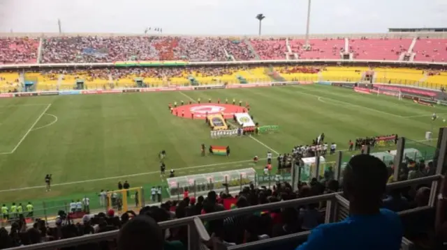 A wide shot of the stadium in Accra, Ghana