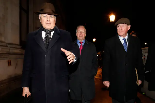 Lord Peter Lilley (right) went to Downing Street last night with fellow Brexiteers Iain Duncan Smith (left) and David Trimble (centre)