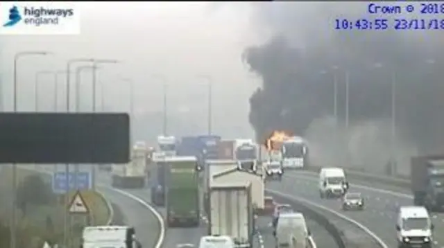 The fire on the M62, J22 to J22 eastbound.