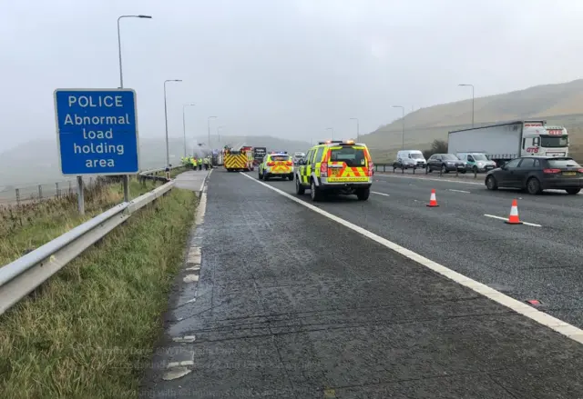 Emergency crews in action on the M62