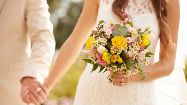 bride with flowers