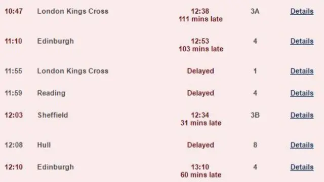 National Rail Enquiries departure board