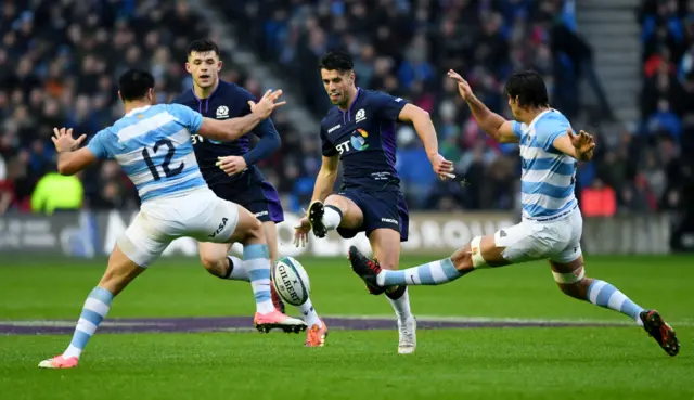 Adam Hastings kicks for Scotland