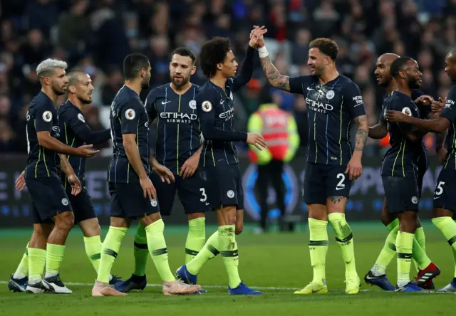 Manchester City celebrate Leroy Sane goal