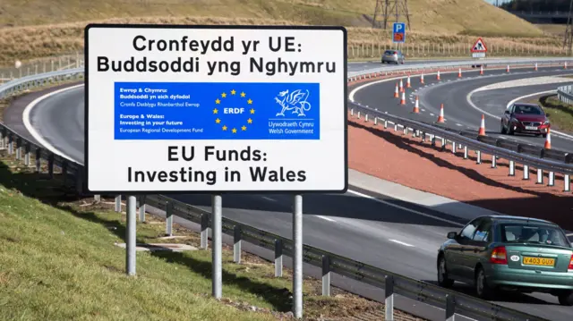 EU investment in Wales - roadsign