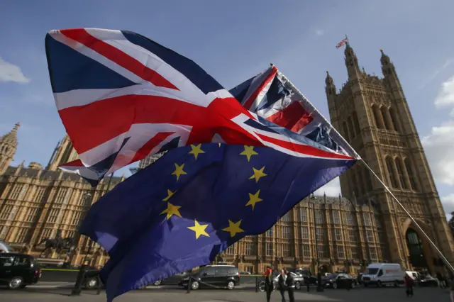 EU and UK flags at Westminster