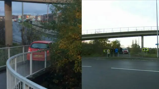 A car which has driven down a footpath