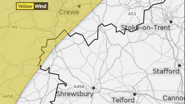 Area covered by weather warning on Thursday