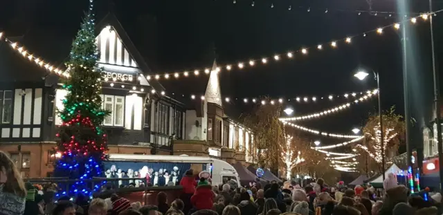 Crosby Christmas lights switch on