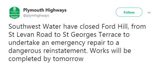 road closure tweet