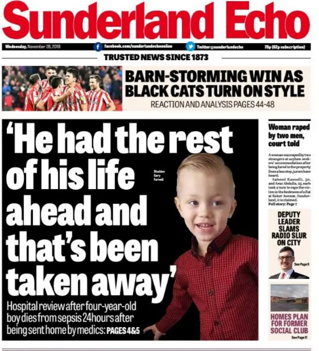 Sunderland Echo front page