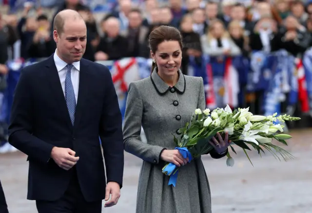 Duke and Duchess of Cambridge with floral tribute