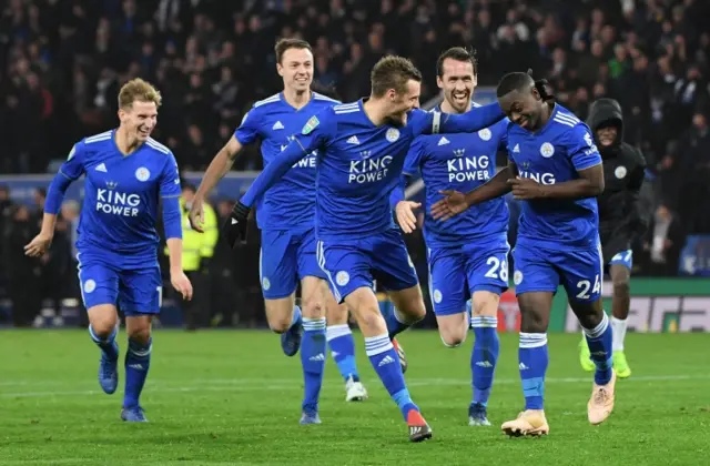 Leicester celebrate after scoring winning penalty