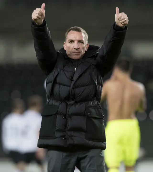 Brendan Rodgers celebrates Celtic's win in Rosenborg