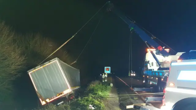 Lorry in a ditch