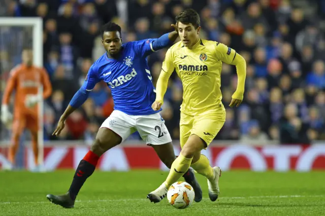 Rangers' Lassana Coulibaly in action with Villarreal's Santiago Caseres.