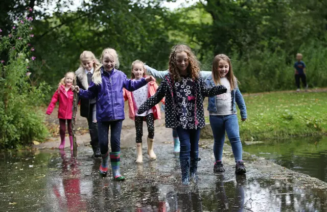 Girls in puddles