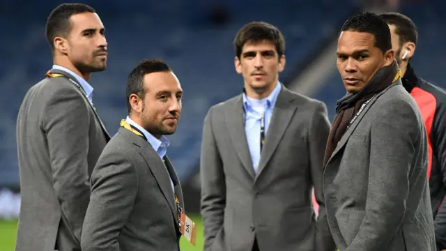 Santi Cazorla (second left) at Ibrox with his Villarreal team-mates