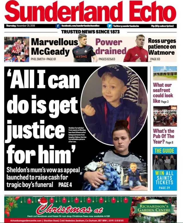 Sunderland Echo front page