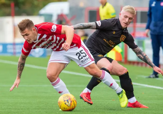 Livingston's Scott Martin battles with Livingston's Craig Sibbald
