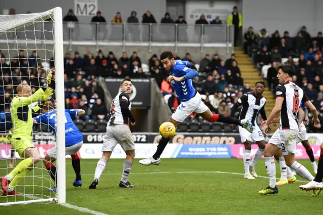 Connor Goldson misses a chance for Rangers