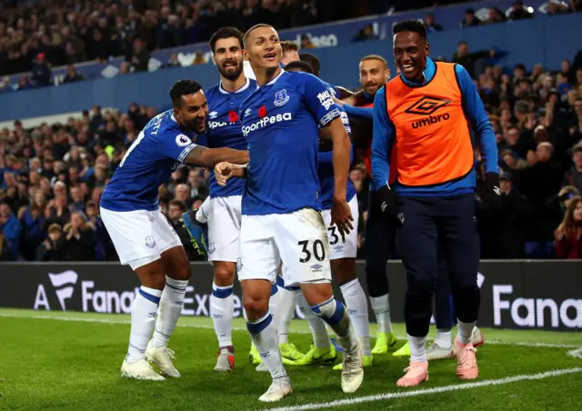 Everton players celebrate