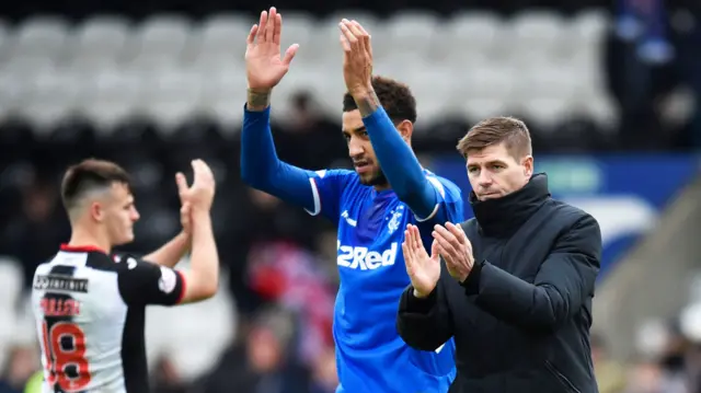 Rangers' Connor Goldson and Steven Gerrard celebrate