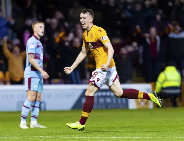 David Turnbull celebrates his fantastic strike at Fir Park