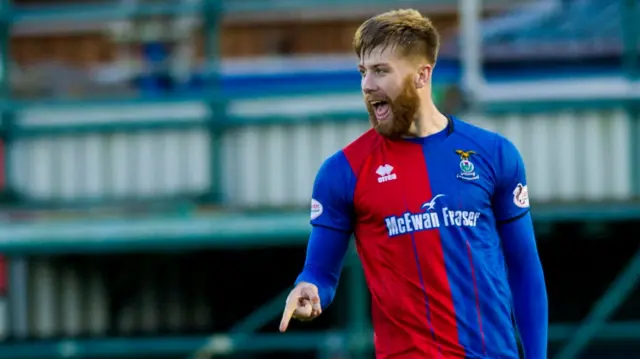 Caley Thistle's Shaun Rooney celebrates scoring against County
