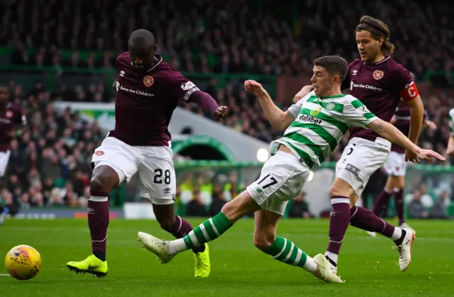 Ryan Christie has an early chance for Celtic against Hearts