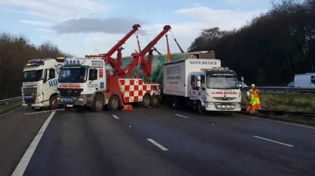 The lorry being recovered