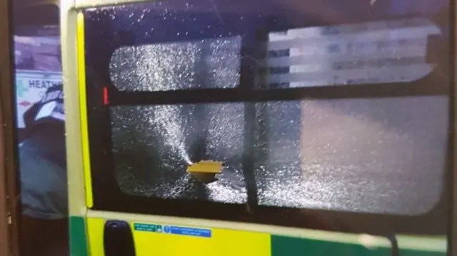 Smashed ambulance window