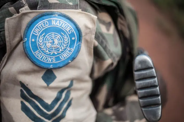 A soldier of Tanzanian contingent from the UN peacekeeping mission in the Central African Republic (MINUSCA)