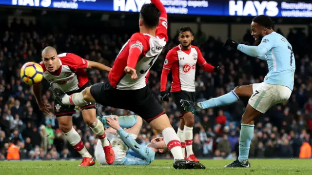 Raheem Sterling scores against Southampton