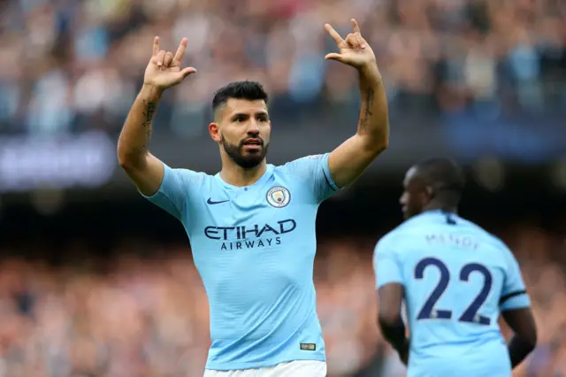 Sergio Aguero celebrates