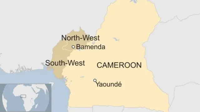 A map showing the location of Bamenda in Cameroon