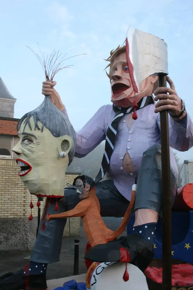 Effigy of Theresa May, Jacob Rees Mogg and Boris Johnson