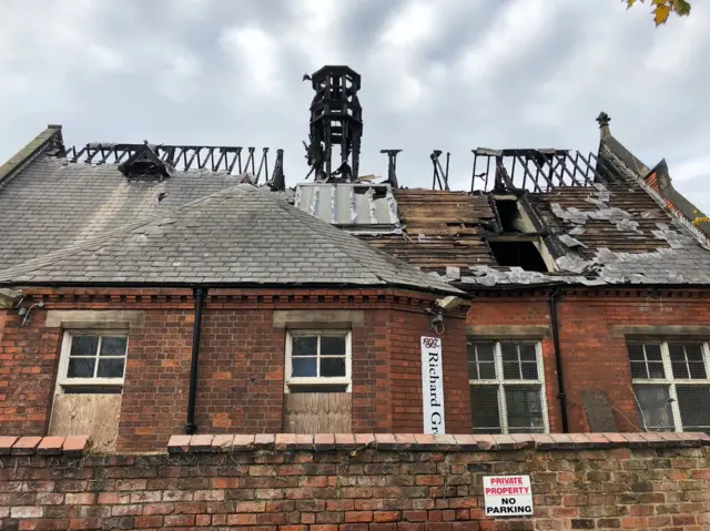 Roof badly damaged by fire