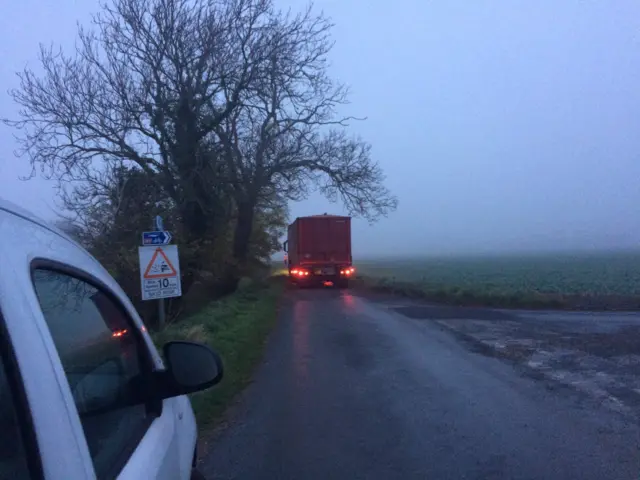 Lorry on single track road